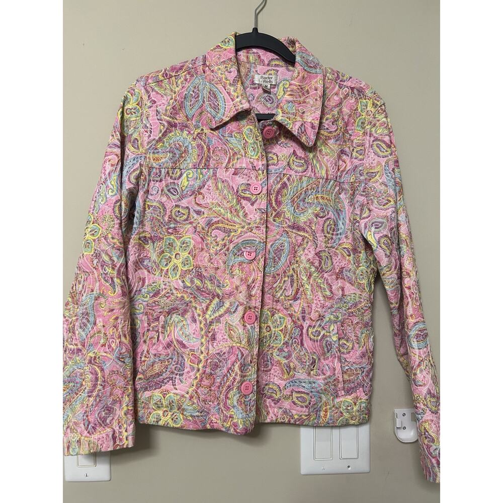 Vintage Baxter & Wells Women M Jacket Paisley Brocade Button Front Casual Blazer